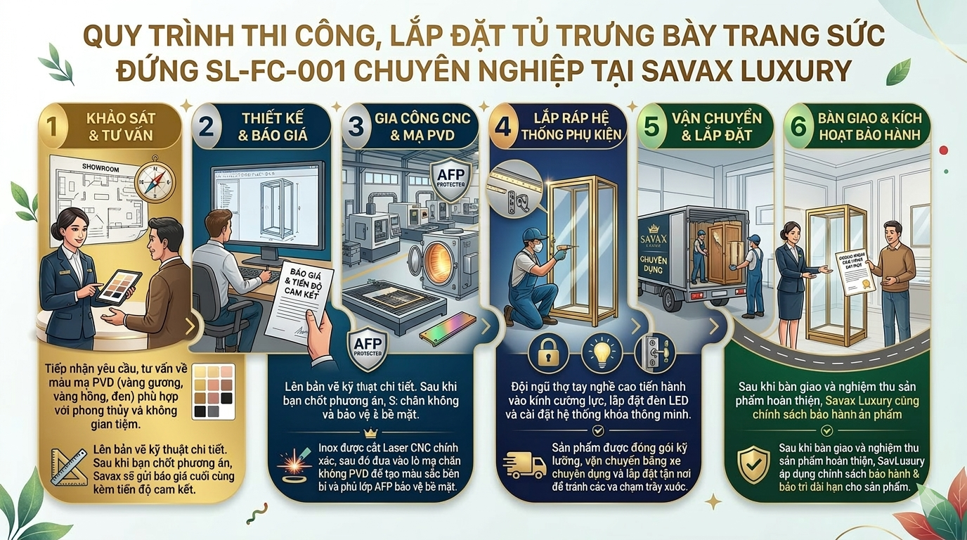 Tủ trưng bày trang sức đứng SL-FC-001 chuyên nghiệp