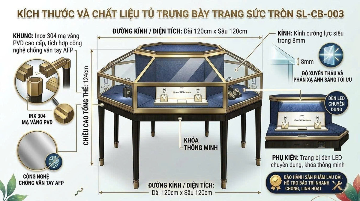 Tủ trưng bày trang sức tròn SL-CB-003 cao cấp