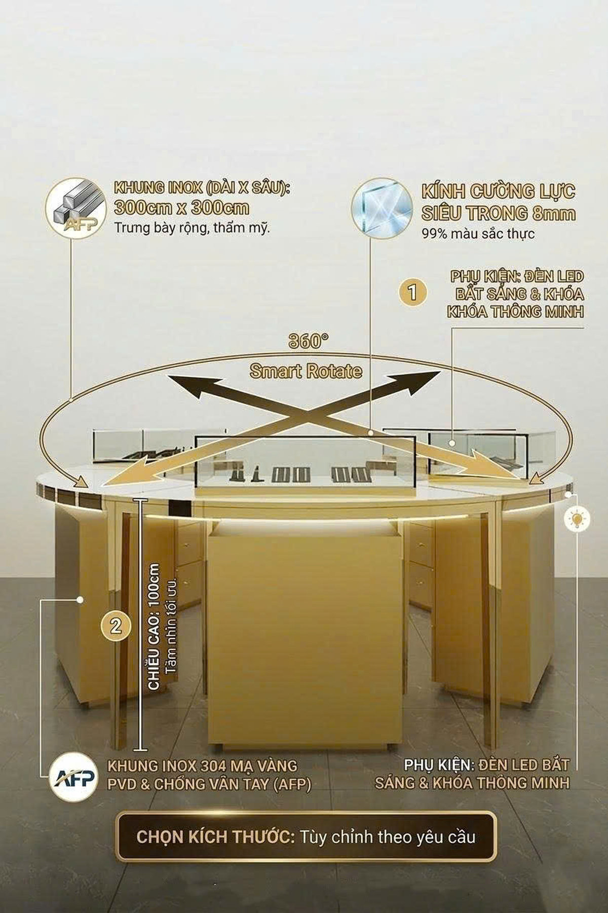 Tủ trưng bày trang sức tròn SL-CB-005 sang trọng