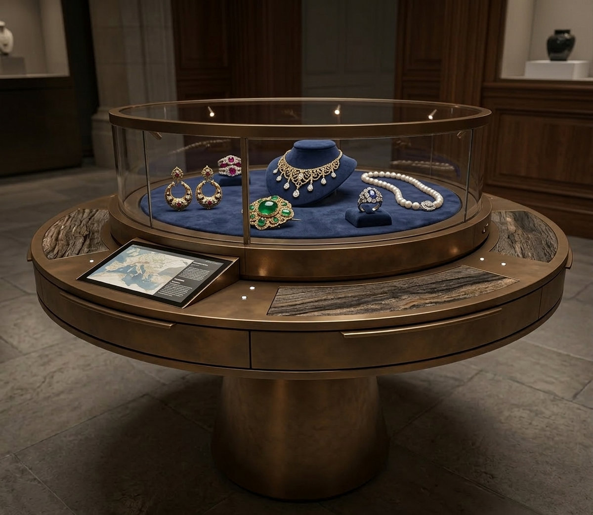 Địa chỉ bán tủ trưng bày trang sức tròn đẹp