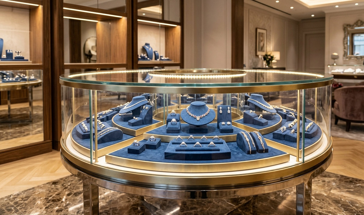 Tủ trưng bày trang sức tròn SL-CB-007 đẹp sang trọng