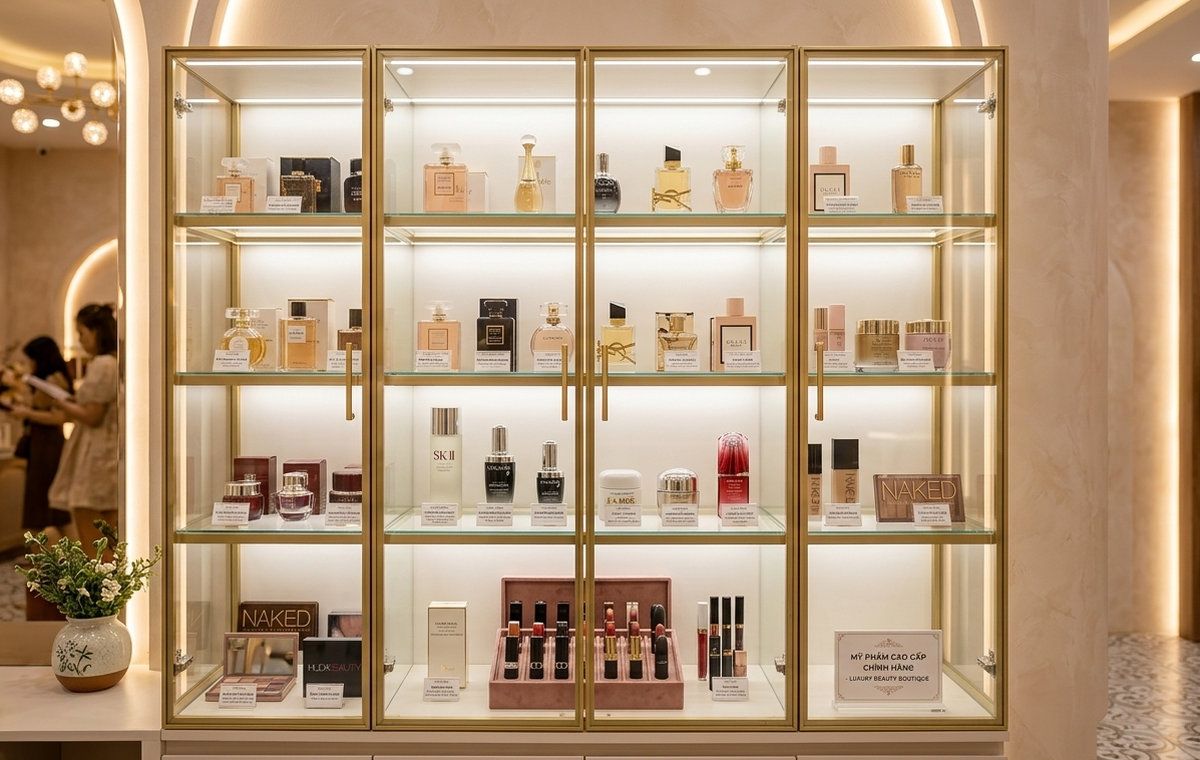Tủ kính 5 tầng showroom
