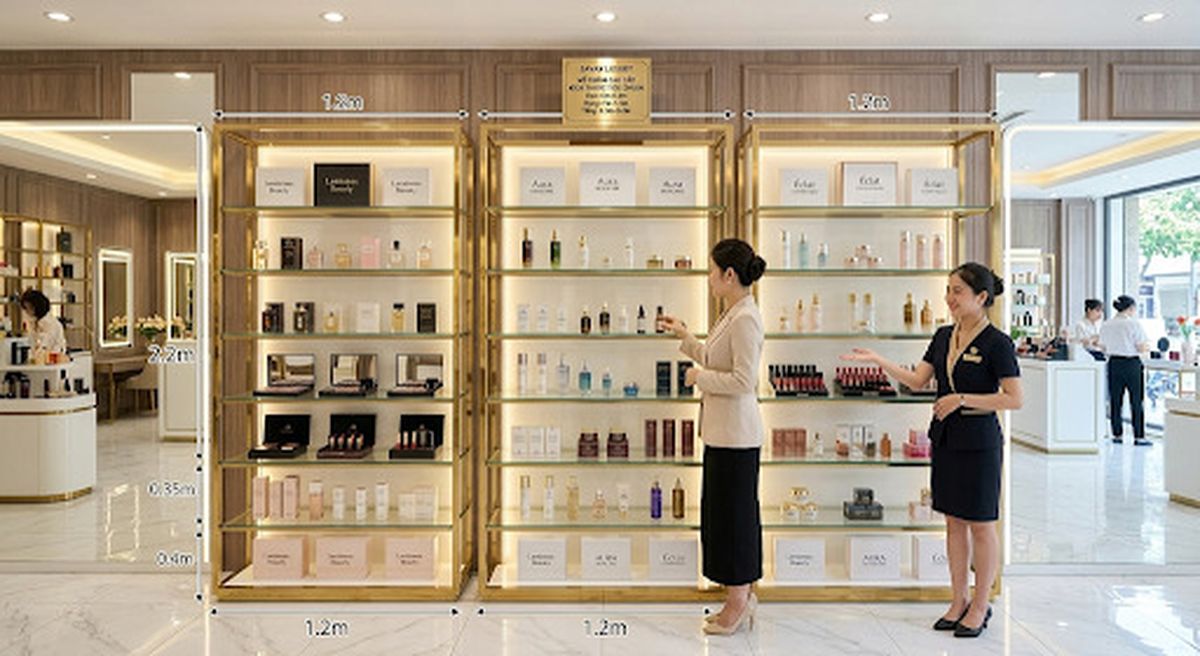 kích thước tủ trưng bày mỹ phẩm
