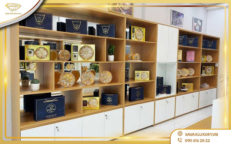 Mẫu tủ trưng bày yến sào kết hợp gỗ và kính