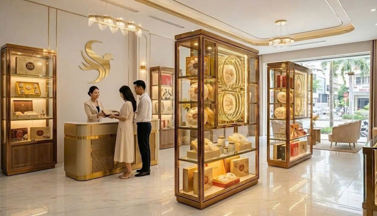 thiết kế tủ kính trưng bày yến mô phỏng