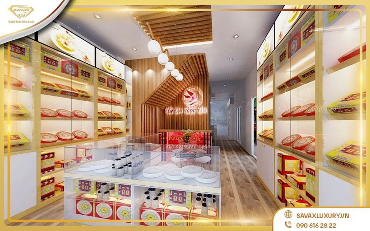 thiết kế tủ kính trưng bày yến sào