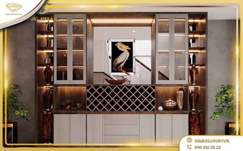 Mẫu tủ rượu trưng bày phong cách sang trọng, bền đẹp