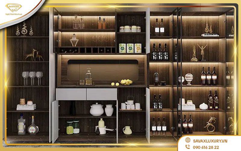 Tủ rượu trưng bày gỗ tự nhiên