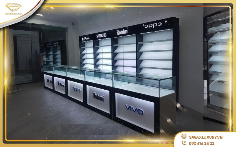 Kích thước tủ trưng bày điện thoại phổ biến hiện nay