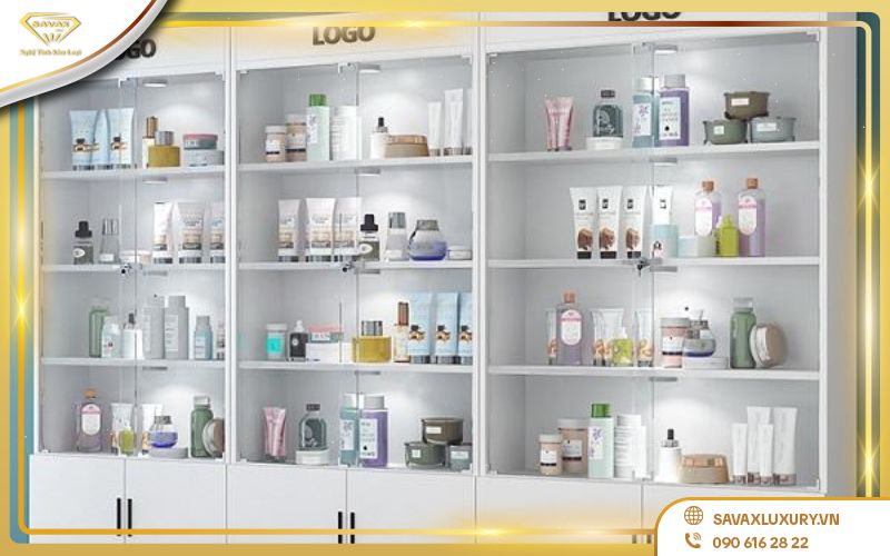 Mẫu tủ kính bày mỹ phẩm