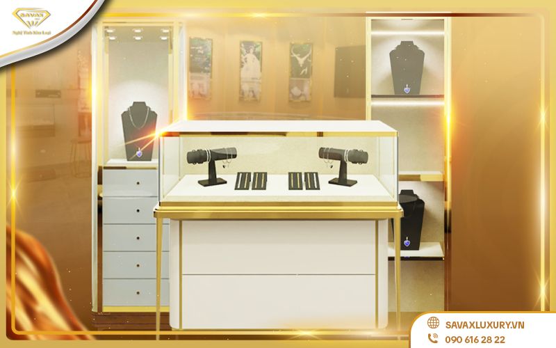 Mẫu tủ trưng bày túi xách bằng inox mạ vàng