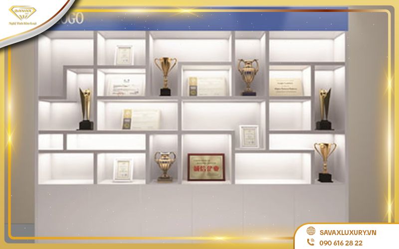 Kệ tủ gỗ trưng bày bằng khen hiện đại