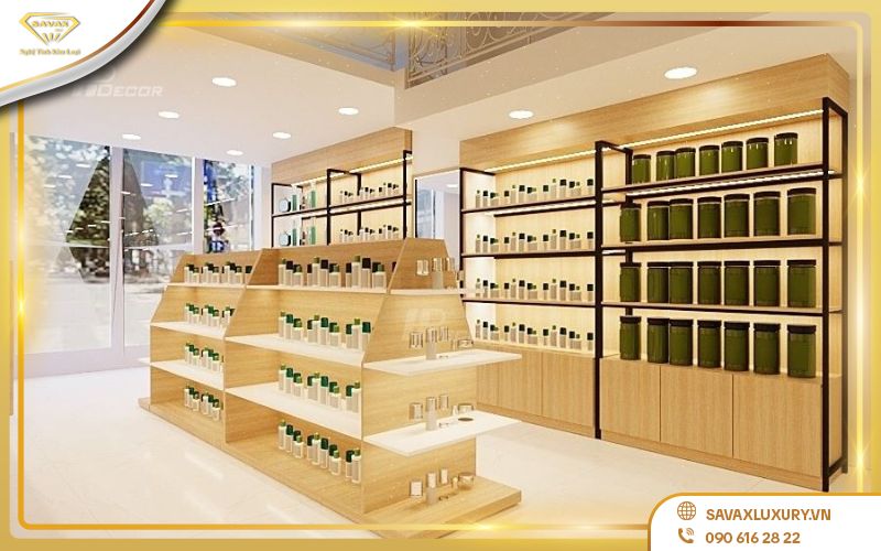 Kệ gỗ bày mỹ phẩm bền bỉ vượt thời gian