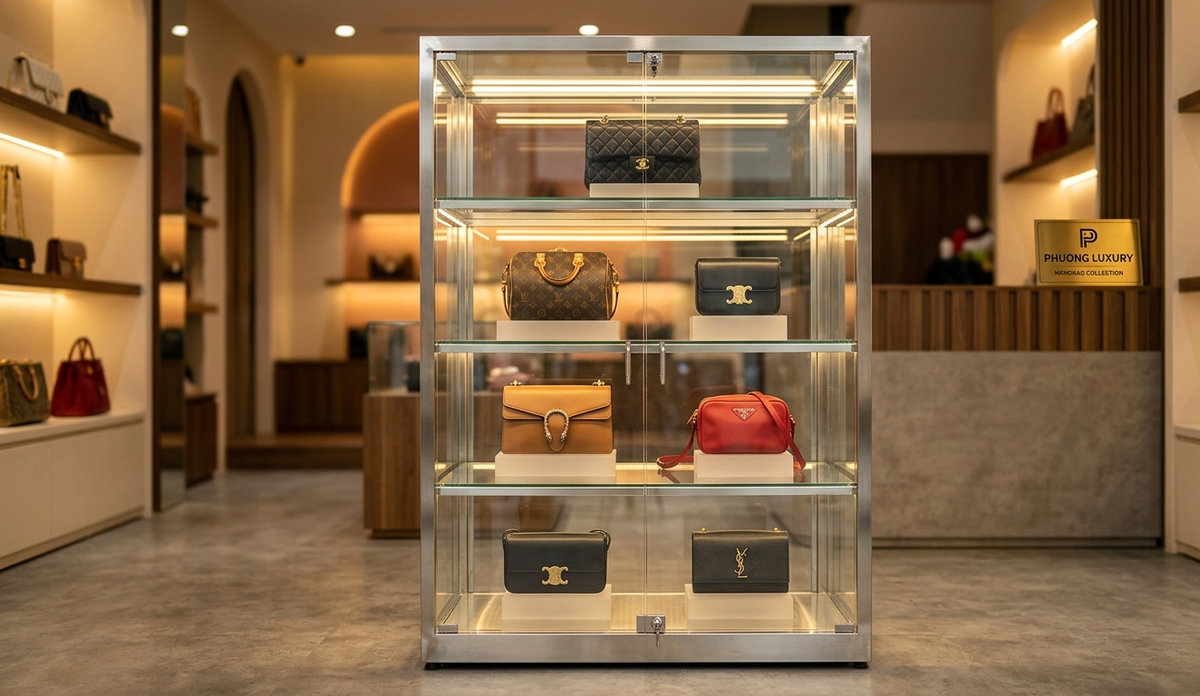 Địa chỉ thi công tủ trưng bày túi xách chính hãng