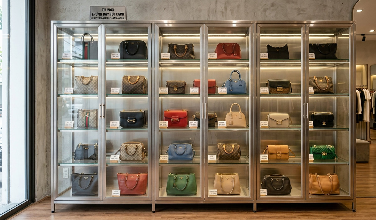 Địa chỉ thi công tủ trưng bày túi xách giá rẻ