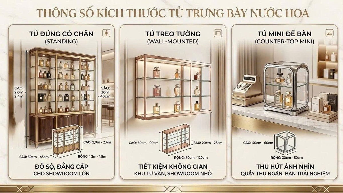 Kích thước tủ trưng bày nước hoa