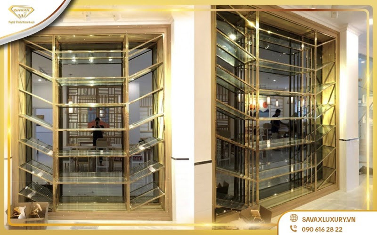 Tủ kính trưng bày tượng khung inox