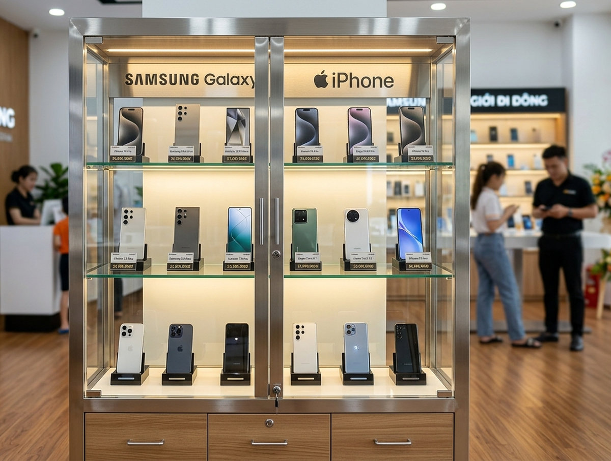 Tủ trưng bày điện thoại chữ L