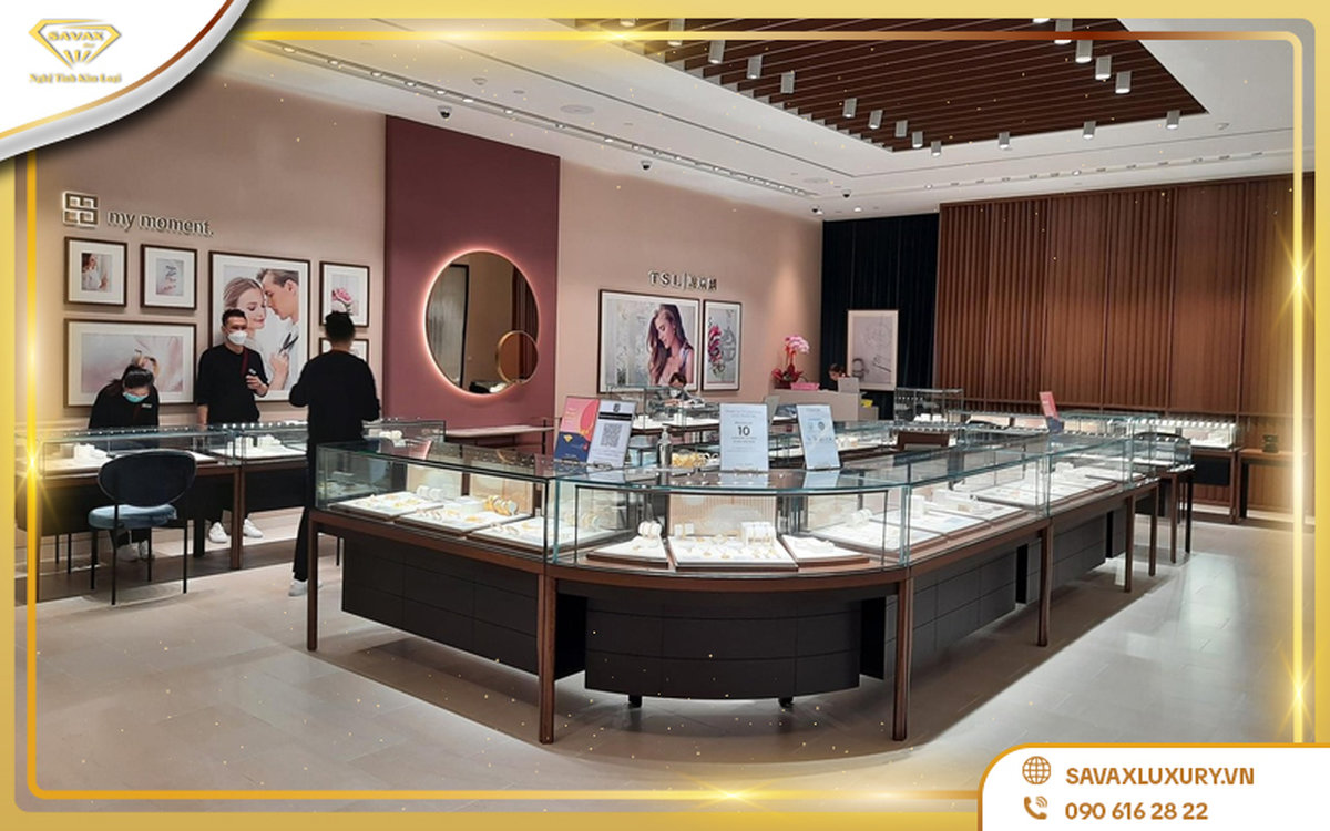 Tủ trưng bày kim cương inox mạ màu PVD