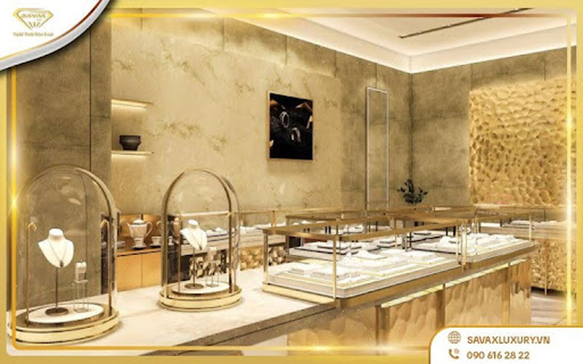 Giá tủ trưng bày inox mạ vàng PVD